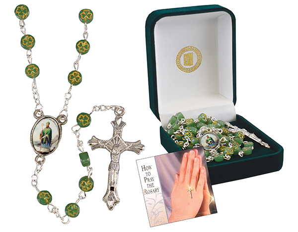 Shamrock Rosary/Glass/Gift Boxed (62558)