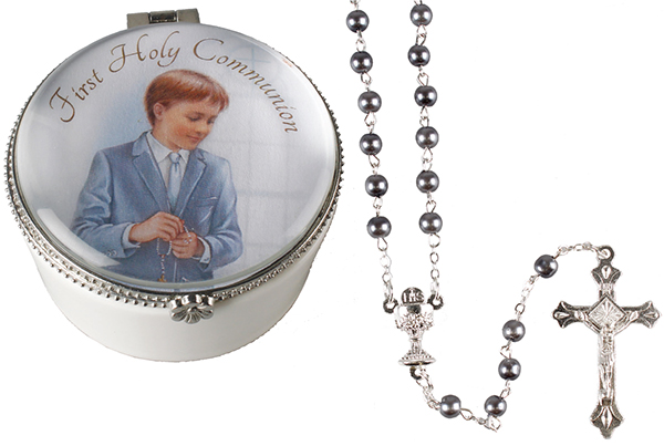 Rosary C62824 Communion Boy Porcelain Box