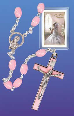 Rosary C6027 Pink Communion Plastic