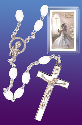 Rosary C6027/White Communion Plastic