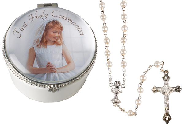 Rosary C62825 Communion Girl Porcelain Box